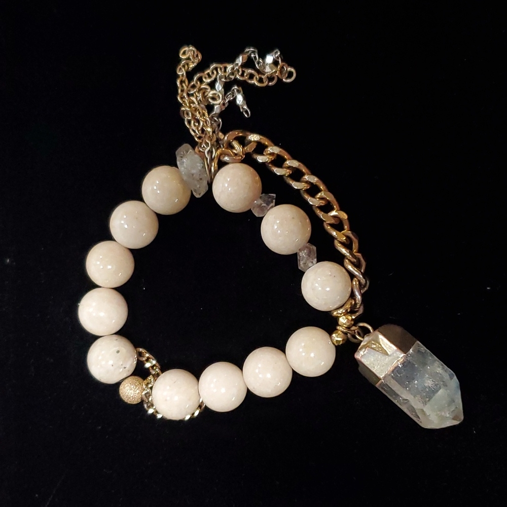 LOVEthirteen Bracelet with Authentic Riverstone, Quartz & Herkimer Diamonds